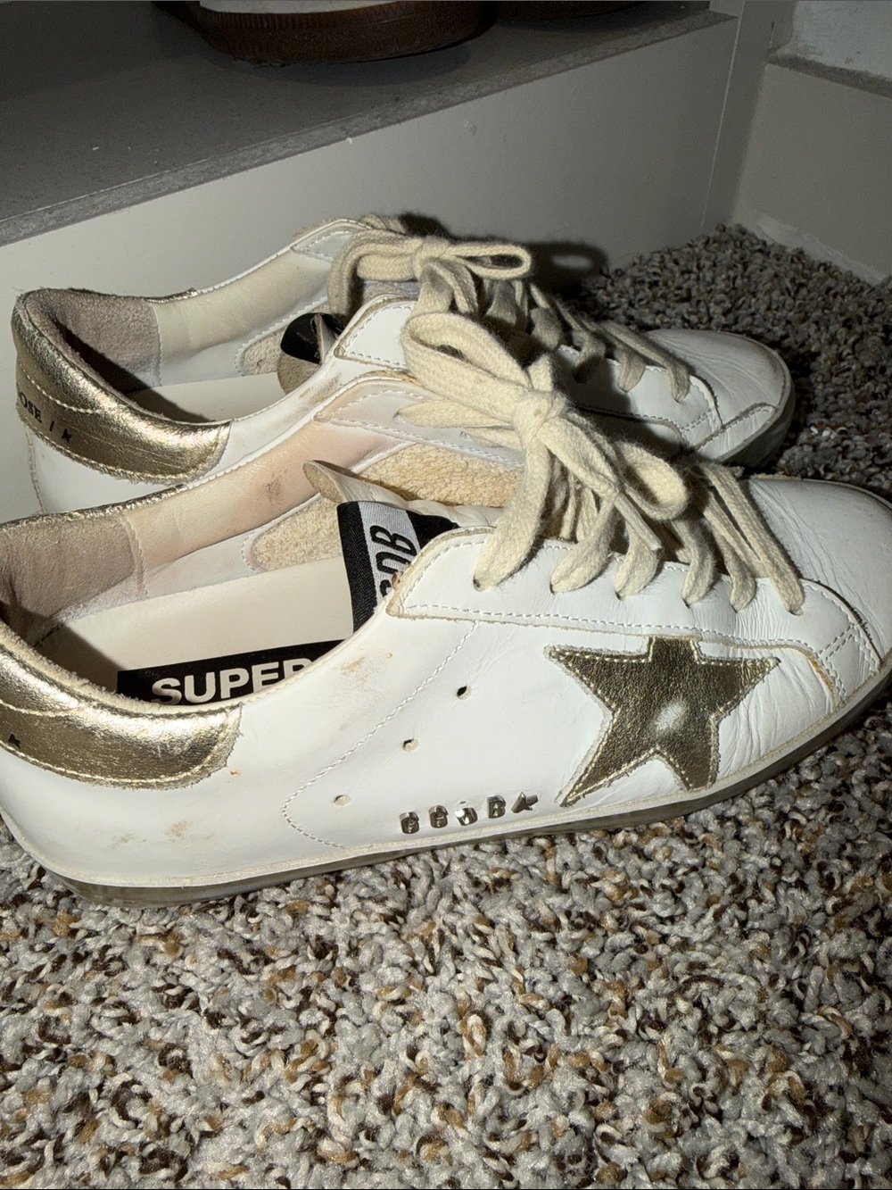 Golden Goose White Leather Sneakers with Gold Star and Heel